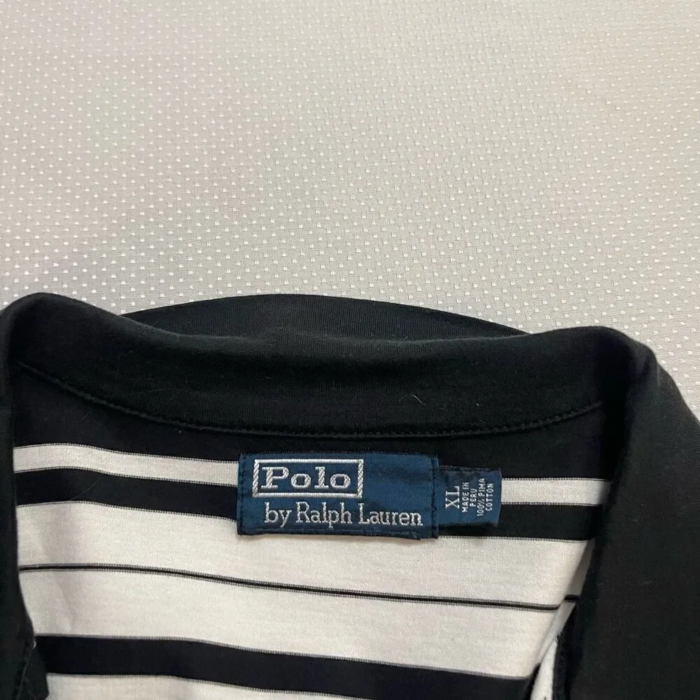 Polo By Ralph Lauren Black White Stripe VTG Polo Shirt Size XL
